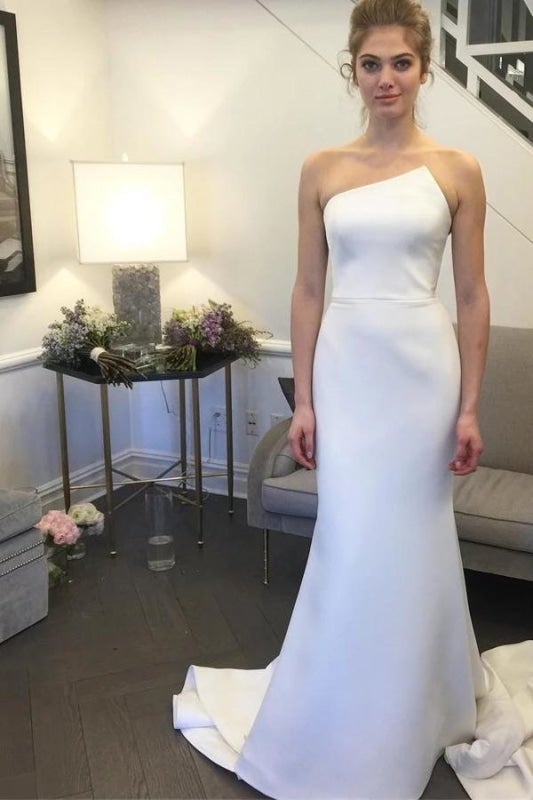 Einfaches trägerloses hübsches Meerjungfrau-Langes elegantes elfenbeinfarbenes Schleppbahn Elegantes Brautkleid