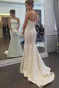Einfaches trägerloses hübsches Meerjungfrau-Langes elegantes elfenbeinfarbenes Schleppbahn Elegantes Brautkleid