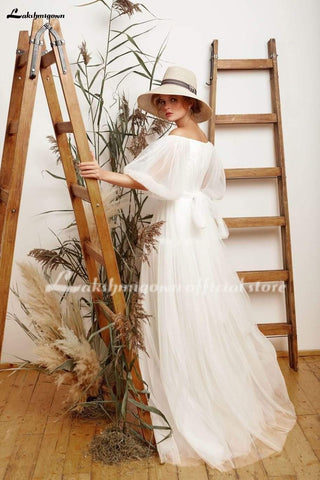 NumberSea Einfache tüll Brautkleid Elegante Brautkleider A-Linie