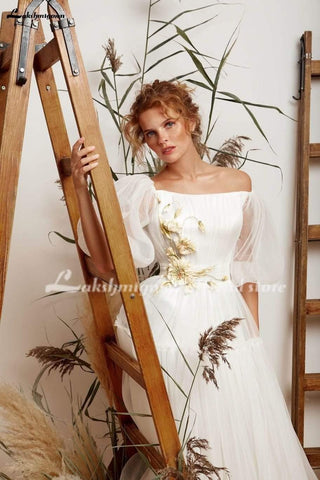NumberSea Einfache tüll Brautkleid Elegante Brautkleider A-Linie