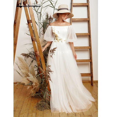 NumberSea Einfache tüll Brautkleid Elegante Brautkleider A-Linie