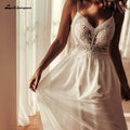 NumberSea Simple Décolleté en V en Mousseline Robe de Mariée Plage Boho Ligne A