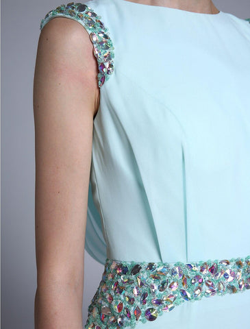 Etuikleid/Säulenkleid für die Brautmutter, elegant, U-Boot-Ausschnitt, knöchellang, Chiffon, ärmellos, mit Kristallen