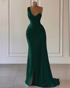 Sky Blue One Shoulder Luxury Ruffles Mermaid Prom Dress with Split