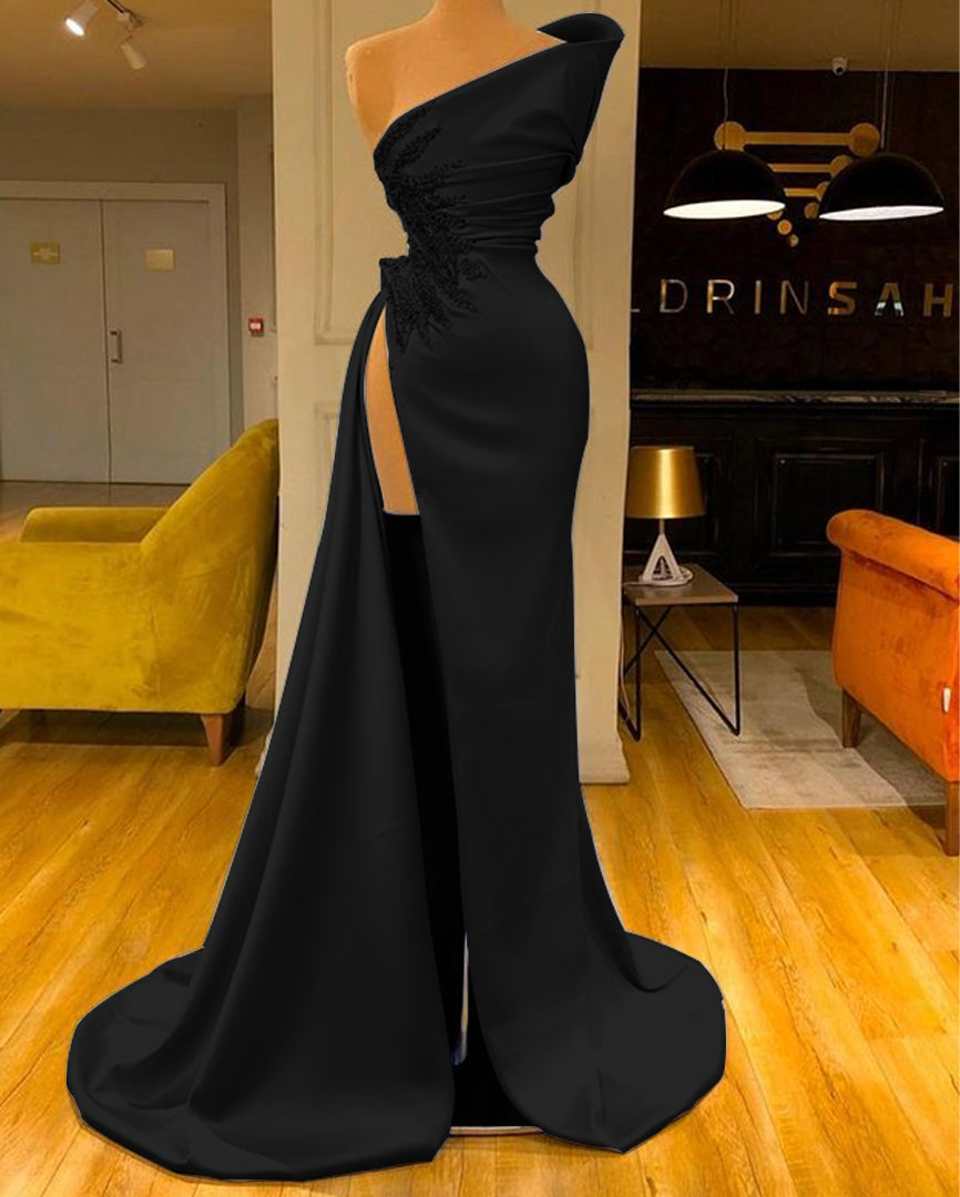 Sky Blue Sleeveless Long Mermaid Front Slit Evening Dress with Beads