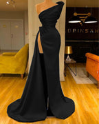 Sky Blue Sleeveless Long Mermaid Front Slit Evening Dress with Beads