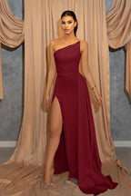 Vestido de noite comprido azul-celeste, sem mangas, com racha e sereia, com lantejoulas