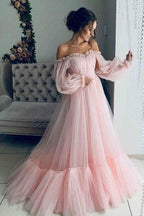 Schulterfreies, himmelblaues, langes Ballkleid, elegantes Partykleid PG971