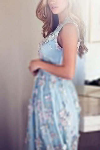 Himmelblau V-Ausschnitt Ballkleider Stickerei Abendkleid Abendkleider PG776