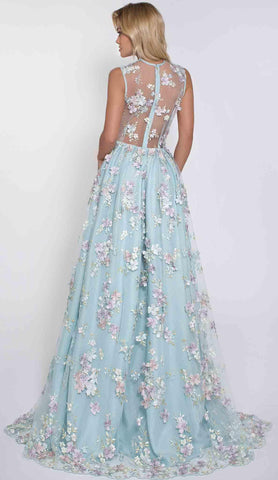 Himmelblau V-Ausschnitt Ballkleider Stickerei Abendkleid Abendkleider PG776