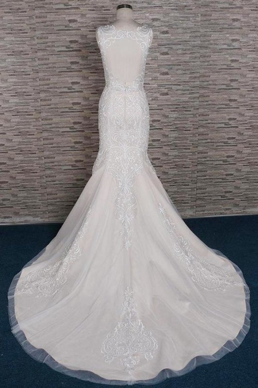 Schlanke Quadrat-Ausschnitte mit Applikationen, Hübsche Meerjungfrau-Elegante Hochzeitskleider