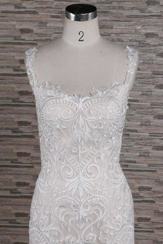Schlanke Quadrat-Ausschnitte mit Applikationen, Hübsche Meerjungfrau-Elegante Hochzeitskleider