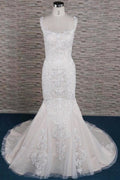 Schlanke Quadrat-Ausschnitte mit Applikationen, Hübsche Meerjungfrau-Elegante Hochzeitskleider