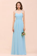 Sleeveles Sky Blue Aline Bridesmaid Dress Simple Maid of Honor Dress