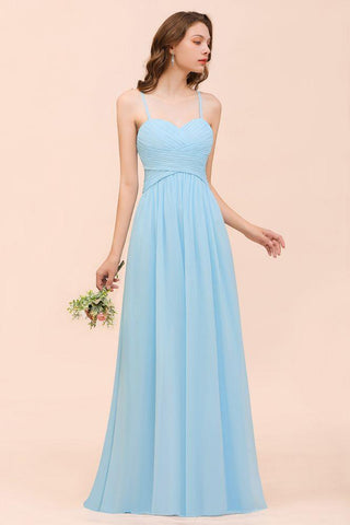 Ärmelloses Himmelblaues Aline Brautjungfernkleid Einfaches Kleid für die Trauzeugin