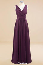 Sleeveless A-line Chiffon Bridesmaid Dress Floor-Length V-Neck Party Gown