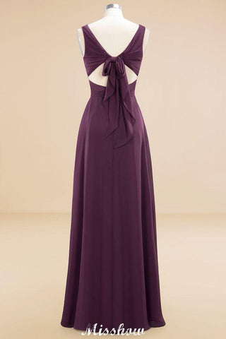 Ärmelloses A-Linien-Chiffon-Brautjungfernkleid, bodenlanges Partykleid mit V-Ausschnitt
