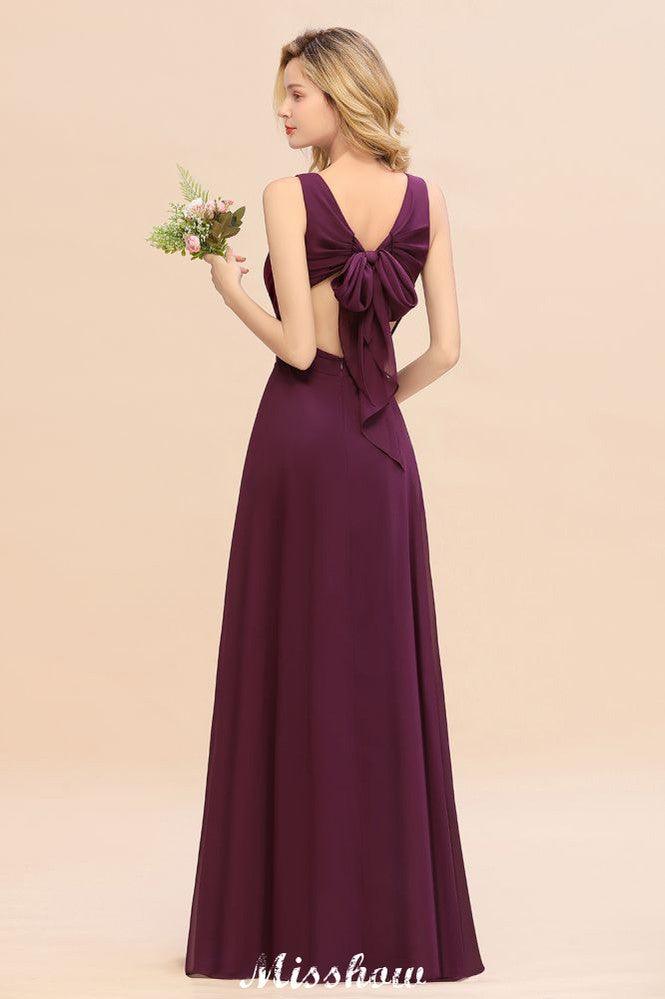 Sleeveless A-line Chiffon Bridesmaid Dress Floor-Length V-Neck Party Gown