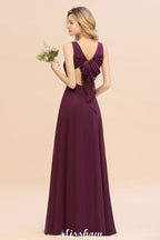Sleeveless A-line Chiffon Bridesmaid Dress Floor-Length V-Neck Party Gown