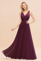 Sleeveless A-line Chiffon Bridesmaid Dress Floor-Length V-Neck Party Gown
