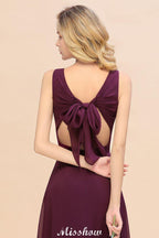 Sleeveless A-line Chiffon Bridesmaid Dress Floor-Length V-Neck Party Gown