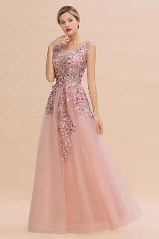 Ärmelloses Aline-Abendkleid in Altrosa mit Tüll-Spitzenapplikationen