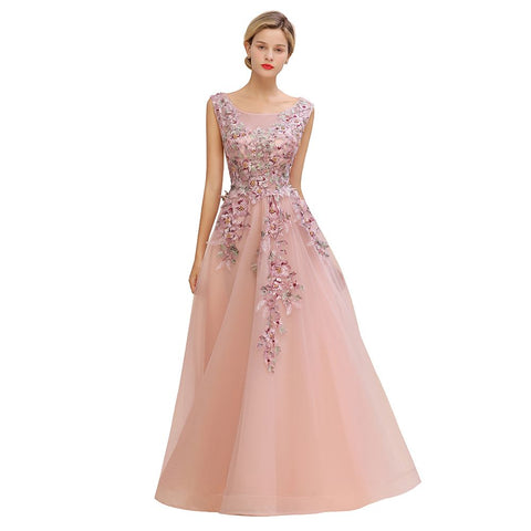 Ärmelloses Aline-Abendkleid in Altrosa mit Tüll-Spitzenapplikationen