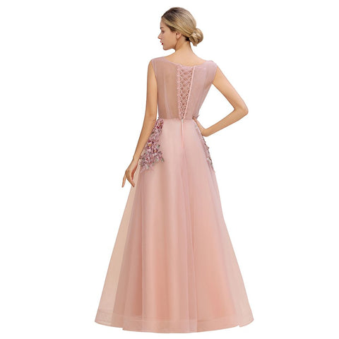 Ärmelloses Aline-Abendkleid in Altrosa mit Tüll-Spitzenapplikationen