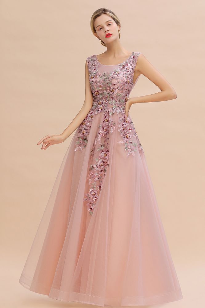 Ärmelloses Aline-Abendkleid in Altrosa mit Tüll-Spitzenapplikationen