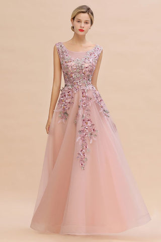 Ärmelloses Aline-Abendkleid in Altrosa mit Tüll-Spitzenapplikationen