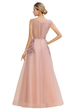 Ärmelloses Aline-Abendkleid in Altrosa mit Tüll-Spitzenapplikationen