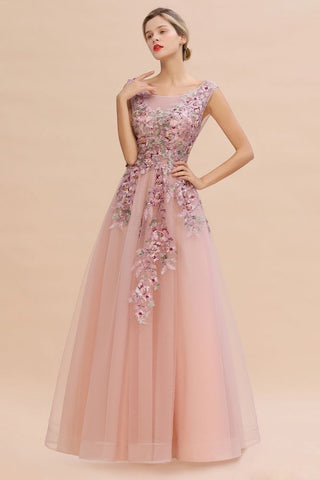 Ärmelloses Aline-Abendkleid in Altrosa mit Tüll-Spitzenapplikationen