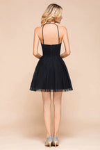 Ärmellos Applikationen Tüll Homecoming-Kleid Mini-Promkleid