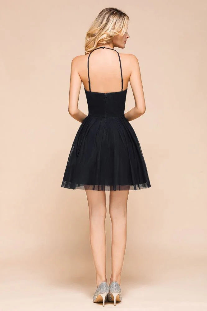 Ärmellos Applikationen Tüll Homecoming-Kleid Mini-Promkleid