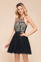 Ärmellos Applikationen Tüll Homecoming-Kleid Mini-Promkleid