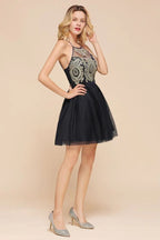 Ärmellos Applikationen Tüll Homecoming-Kleid Mini-Promkleid