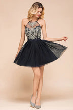 Ärmellos Applikationen Tüll Homecoming-Kleid Mini-Promkleid