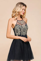 Ärmellos Applikationen Tüll Homecoming-Kleid Mini-Promkleid