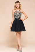 Ärmellos Applikationen Tüll Homecoming-Kleid Mini-Promkleid