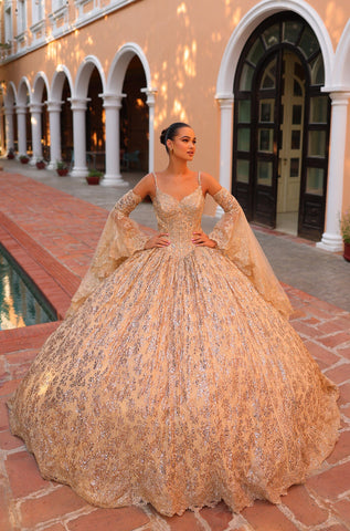 Ärmelloses Quinceanera-Kleid mit Glockenärmeln von Amarra 54303