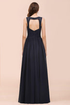 Sleeveless Black A-line Evening Maxi Dress Chiffon Bridesmaid Dress Formal Dress
