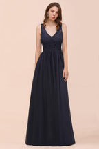 Sleeveless Black A-line Evening Maxi Dress Chiffon Bridesmaid Dress Formal Dress