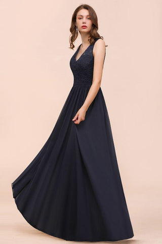 Ärmelloses schwarzes A-Linien-Abend-Maxikleid aus Chiffon, Brautjungfernkleid, formelles Kleid