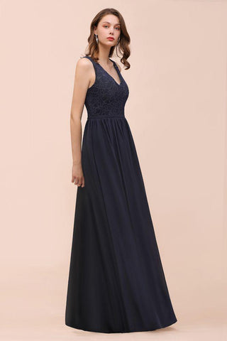 Ärmelloses schwarzes A-Linien-Abend-Maxikleid aus Chiffon, Brautjungfernkleid, formelles Kleid