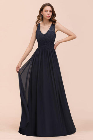 Ärmelloses schwarzes A-Linien-Abend-Maxikleid aus Chiffon, Brautjungfernkleid, formelles Kleid