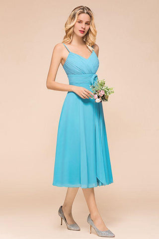 Ärmelloses Chiffon-Knöchellanges Brautjungfernkleid Mini-Strandkleid für Hochzeitsgäste