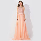 Sleeveless Chiffon Beading Evening Party Dress Crew Neck aline Bridesmaid Dress