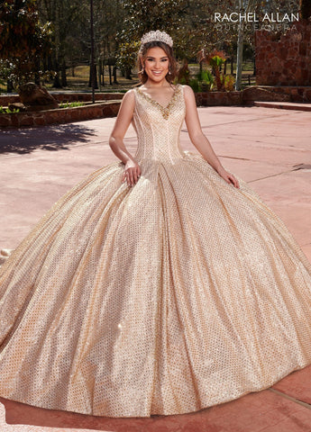 Vestido de quinceanera sem mangas com espartilho, de Rachel Allan RQ1127