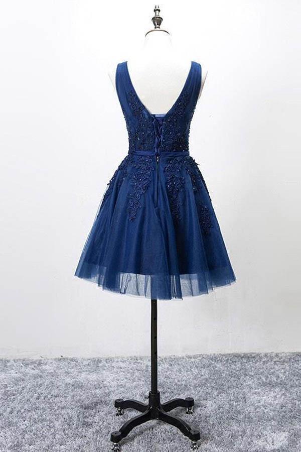 Ärmelloses Schnür-Tüll-Kurzes Heimkehrkleid Spitzenapplikationen PG098