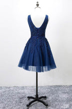 Ärmelloses Schnür-Tüll-Kurzes Heimkehrkleid Spitzenapplikationen PG098